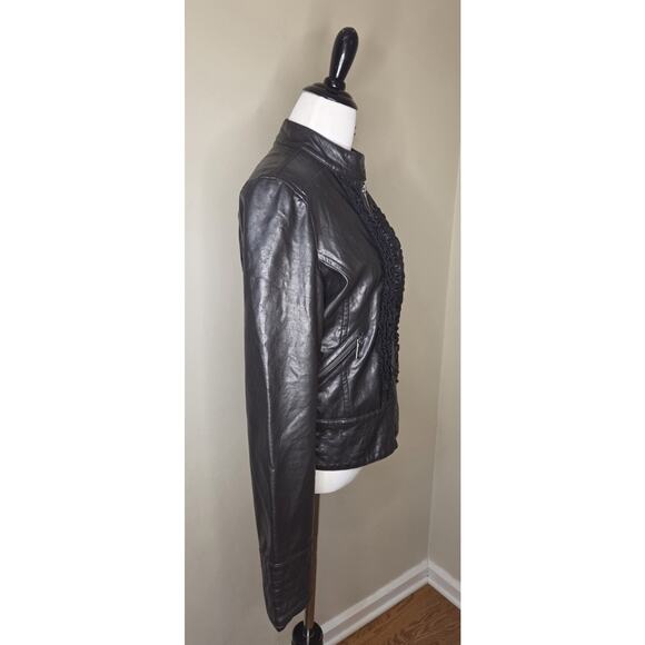 Vtg Y2K 90s Rampage Faux Leather Black Jacket Ruffle Women's M - Picture 3 of 14